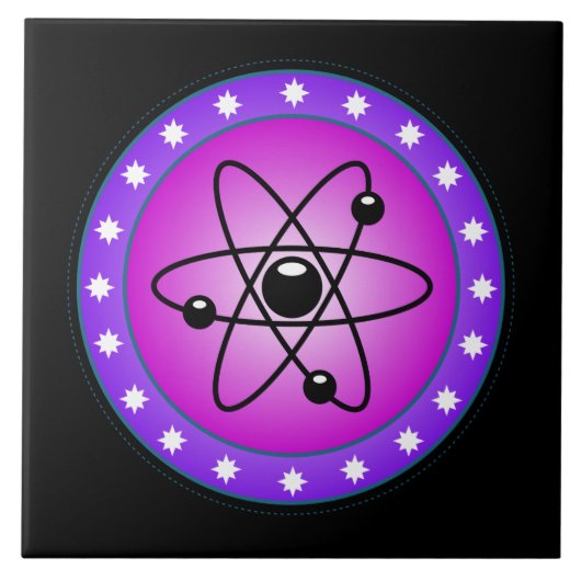 Atom Symbol auf rosa Hintergrund Fliese (Vorderseite)