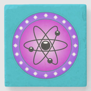 Atom Symbol auf rosa Hintergrund Steinuntersetzer