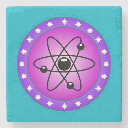 Atom Symbol auf rosa Hintergrund Steinuntersetzer (Vorderseite)