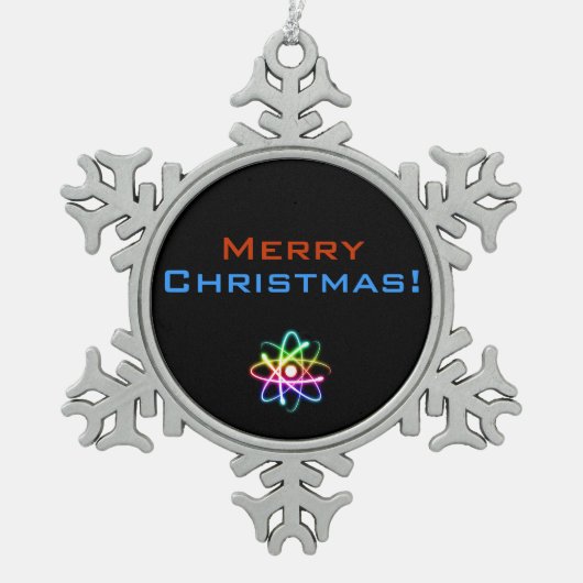 Atom-Weihnachten der frohen Weihnacht-| Schneeflocken Zinn-Ornament (Vorderseite)