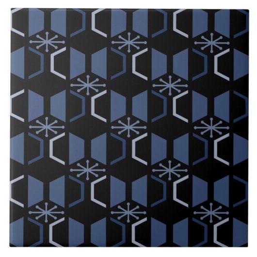 Atomalter Hexagons Schwarz Blau Fliese (Vorderseite)