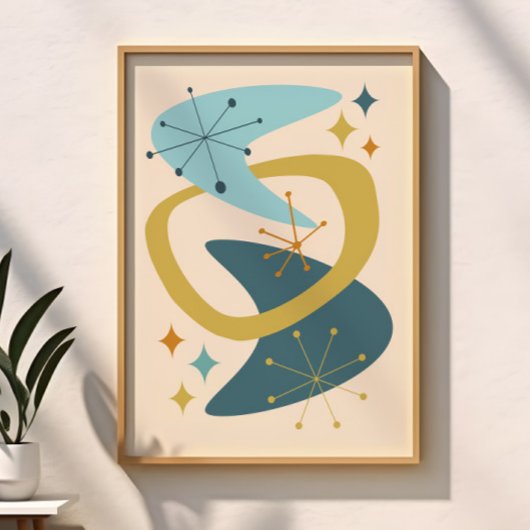 Atomalter Mitte des 7. Jahrhunderts Blau, Senf Poster