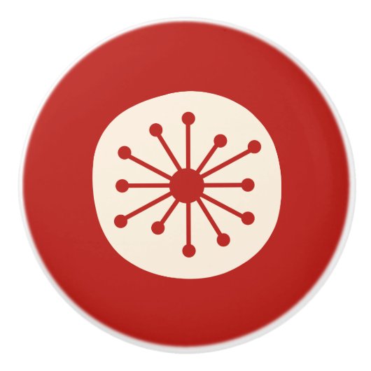 Atomalter Retro 50er Mitte Jahrhundert Rot und Cre Keramikknauf (Vorderseite)