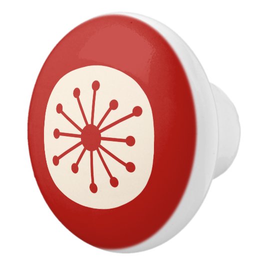 Atomalter Retro 50er Mitte Jahrhundert Rot und Cre Keramikknauf (Rechts)