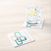 Atomalterrechtecke aus der Mitte Aquamarin, Pfirsi Rechteckiger Pappuntersetzer (Vor Ort)