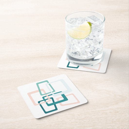 Atomalterrechtecke aus der Mitte Aquamarin, Pfirsi Rechteckiger Pappuntersetzer (Vor Ort)