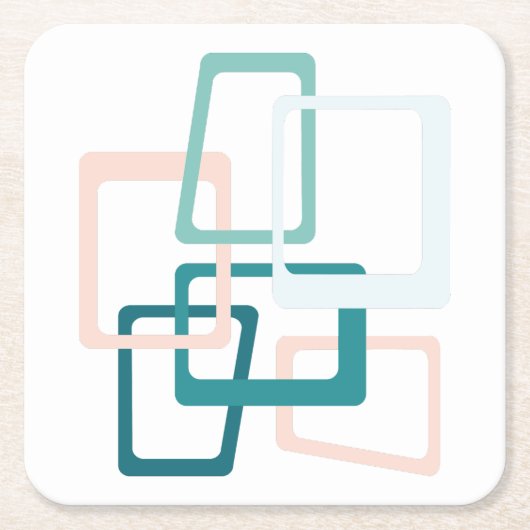 Atomalterrechtecke aus der Mitte Aquamarin, Pfirsi Rechteckiger Pappuntersetzer (Vorderseite)