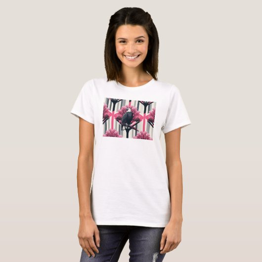 Atomar Grau Rosa Adler Obstgarten Muster T-Shirt (Vorne ganz)