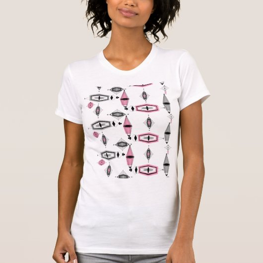 Atomar Pink & Graues Muster T-Shirt (Vorderseite)