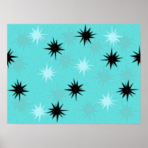 Atomar-Turquoise-Sternenexplosionen-Plakat Poster