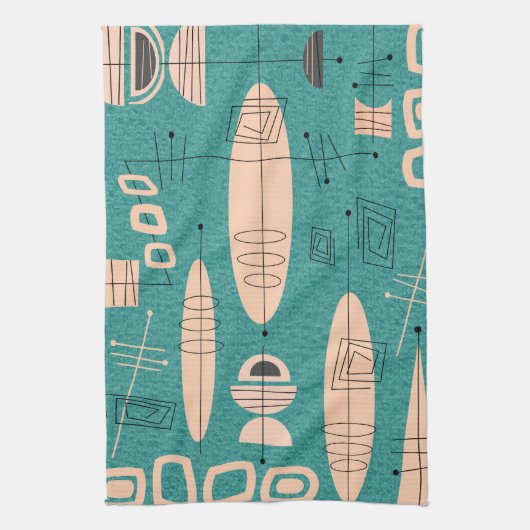 Atomära-inspirierte Fisch-Kunst aquamarin Geschirrtuch (Vertikal)