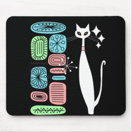 Atomära-Mitte- des Jahrhundertsmoderne weiße Katze Mousepad