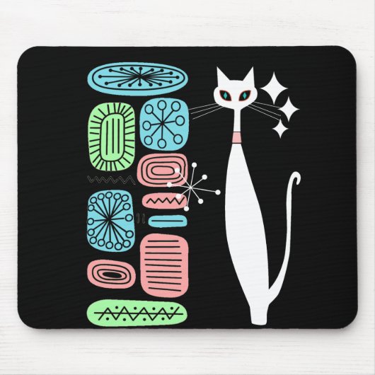 Atomära-Mitte- des Jahrhundertsmoderne weiße Katze Mousepad (Vorne)