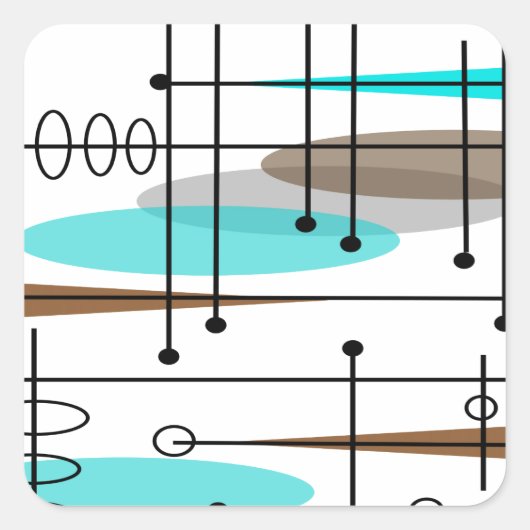 Atomära-Mitte- des Jahrhundertsmodernes abstraktes Quadratischer Aufkleber (Vorderseite)