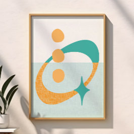 Atomare Abstrakte Aqua, Orange, Aquamarin Poster