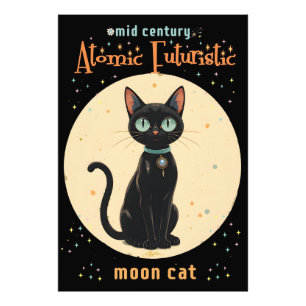 Atomare Futuristische Schwarze Mondkatze Fotodruck