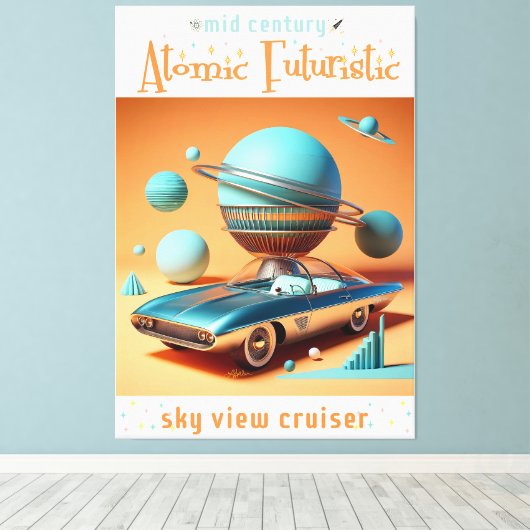 Atomare futuristische Sky View Cruiser Auto Leinwanddruck (Insitu (Holzboden))