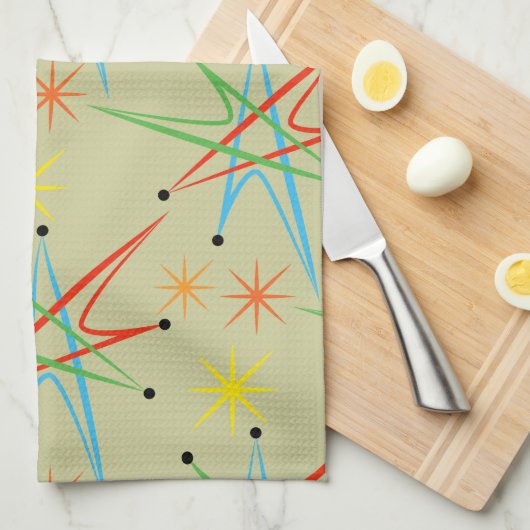 Atomare Sternexplosion Retro mehrfarbiges Muster Geschirrtuch (Viertel Falte)