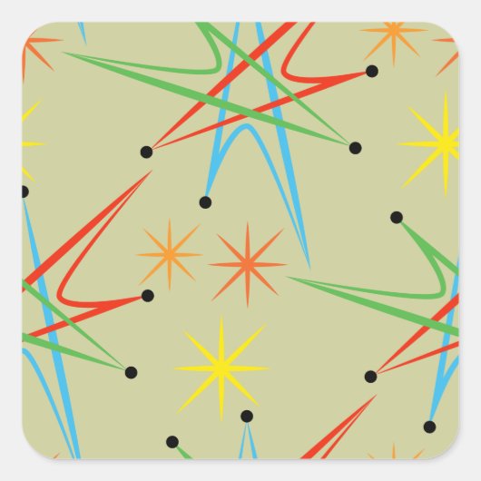 Atomare Sternexplosion Retro mehrfarbiges Muster Quadratischer Aufkleber (Vorderseite)