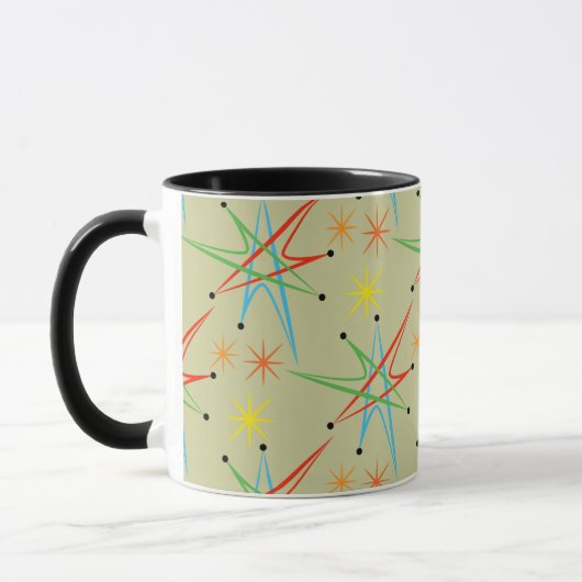 Atomare Sternexplosion Retro mehrfarbiges Muster Tasse (Links)