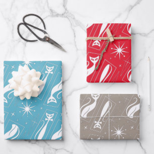 Atomare Sternkatze MidCentury Modern Weihnachten M Geschenkpapier Set
