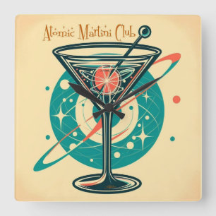 Atomarer Martini Club Weltraumzeitalter Quadratische Wanduhr