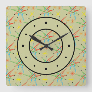 Atomarer Sternenexplosions-Retro-Multifarben-Entwu Quadratische Wanduhr