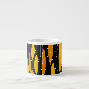 Atomarer Stil, schwarzes oranges geometrisches Mus Espressotasse