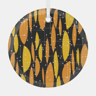 Atomarer Stil, schwarzes oranges geometrisches Mus Ornament Aus Glas
