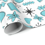 Atomblau und schwarz auf weißem Medium Geschenkpapier (Rolleneckpunkt)