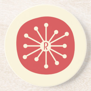 Atomdot Midjahrhundert Modernes Retro Initial Red Getränkeuntersetzer