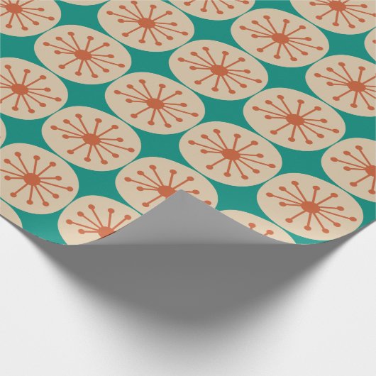 Atomdots Mitte Jahrhundert Moderne orange Beige Aq Geschenkpapier (Ecke)