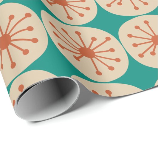 Atomdots Mitte Jahrhundert Moderne orange Beige Aq Geschenkpapier (Rolleneckpunkt)