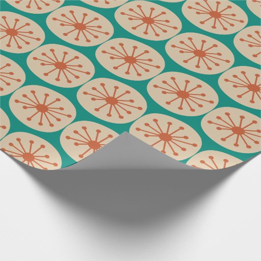 Atomdots Mitte Jahrhundert Moderne orange Beige Aq Geschenkpapier (Ecke)