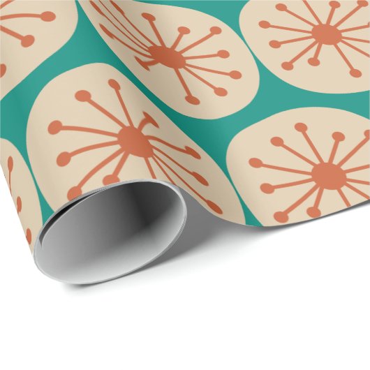 Atomdots Mitte Jahrhundert Moderne orange Beige Aq Geschenkpapier (Rolleneckpunkt)