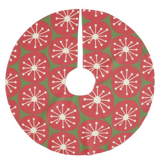 Atomdots Mitteljahrhundert Moderne Retro Rot und G Polyester Weihnachtsbaumdecke (Vorderseite)