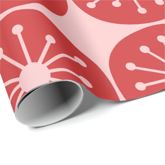 Atomdots Retro Mitte Jahrhundert rosa und rotes Mu Geschenkpapier (Rolleneckpunkt)