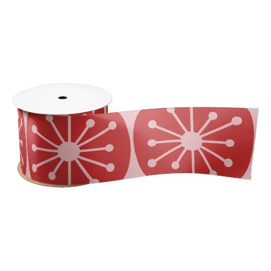 Atomdots Retro Mitte Jahrhundert rosa und rotes Mu Satinband (Spule)