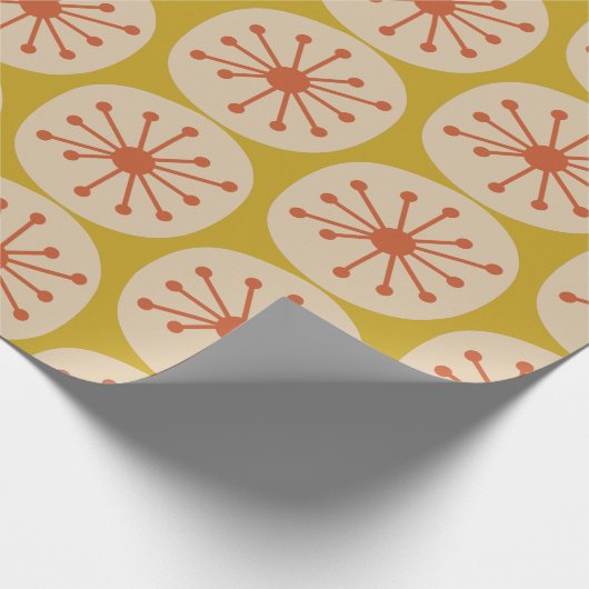 Atomdots Retro mitteles Mod Muster Mustard Orange Geschenkpapier (Ecke)