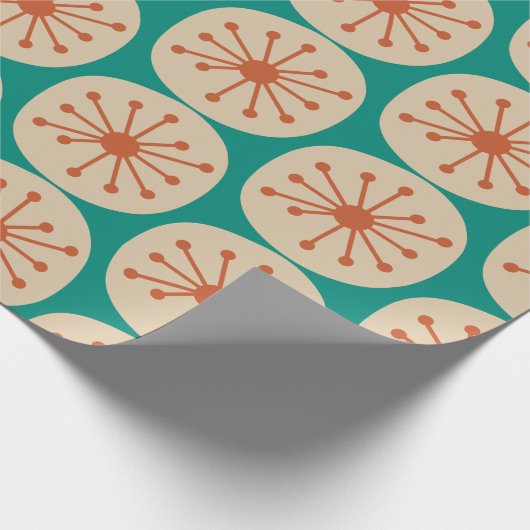 Atomdots Retro mitteles Mod Muster Orange Türkis Geschenkpapier (Ecke)