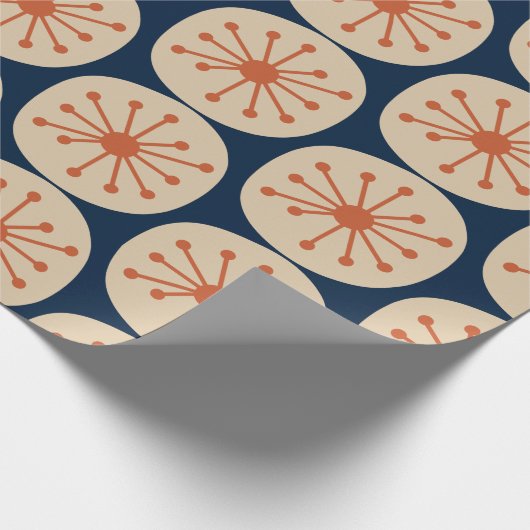 Atomdots Retro mitteles Mod Muster Orange und Mari Geschenkpapier (Ecke)