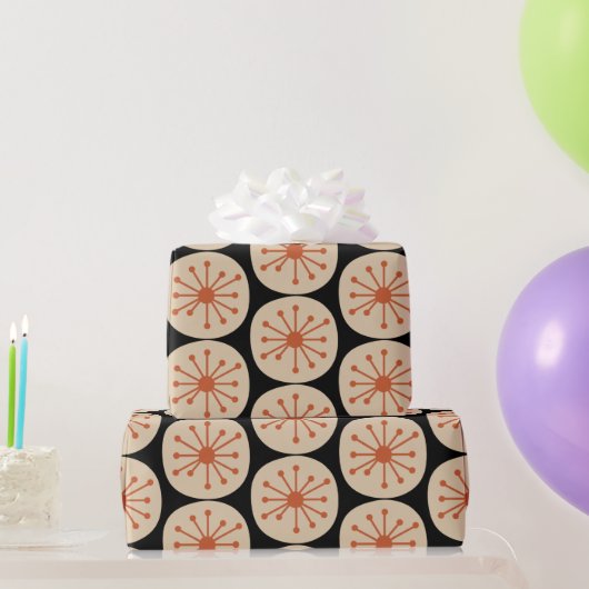 Atomdots Retro Mitteles Mod Muster Orange und Schw Geschenkpapier (Partygeschenke)