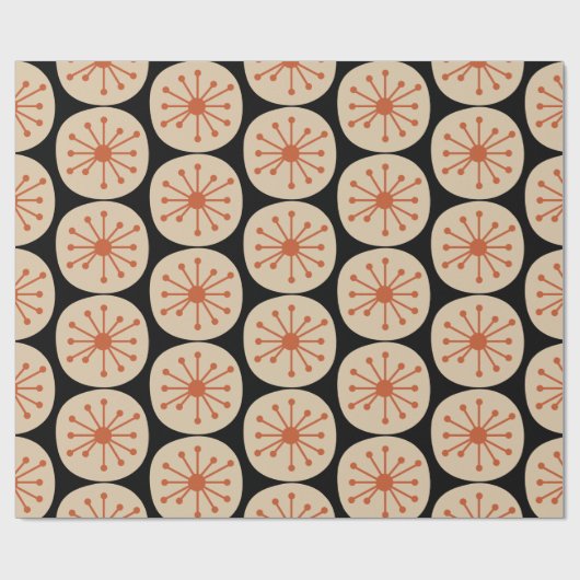 Atomdots Retro Mitteles Mod Muster Orange und Schw Geschenkpapier (Flach)