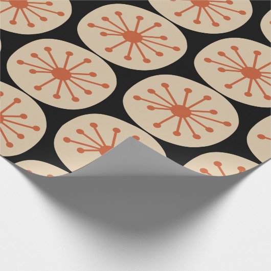 Atomdots Retro Mitteles Mod Muster Orange und Schw Geschenkpapier (Ecke)