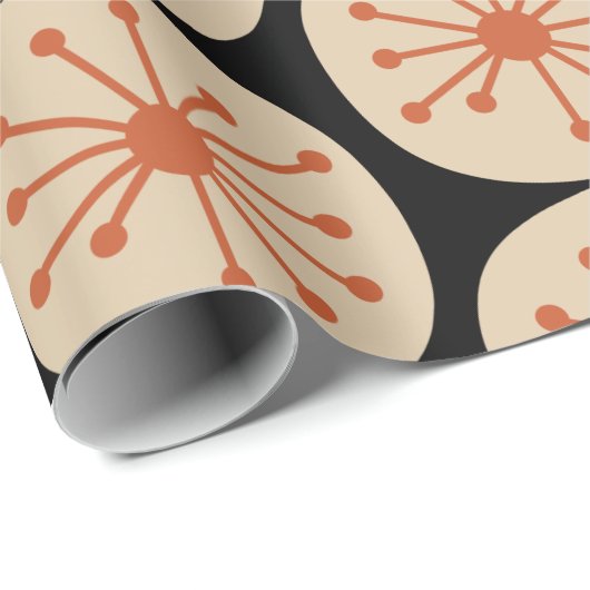 Atomdots Retro Mitteles Mod Muster Orange und Schw Geschenkpapier (Rolleneckpunkt)