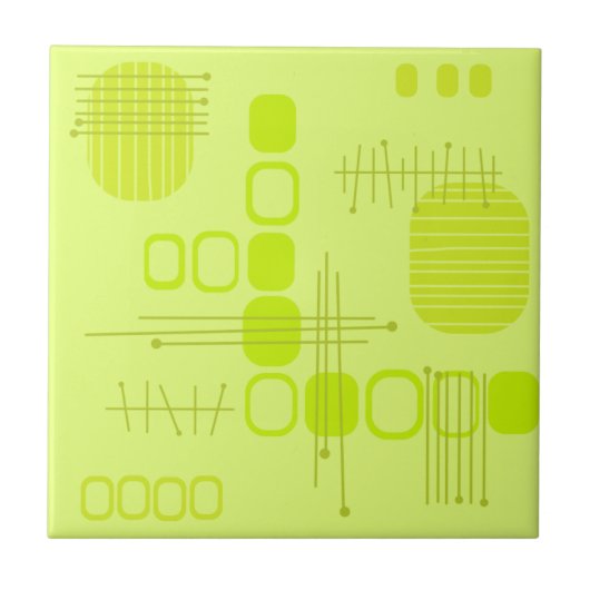 Atome Abstrakte Barkcloth-Chartreuse Fliese (Vorderseite)