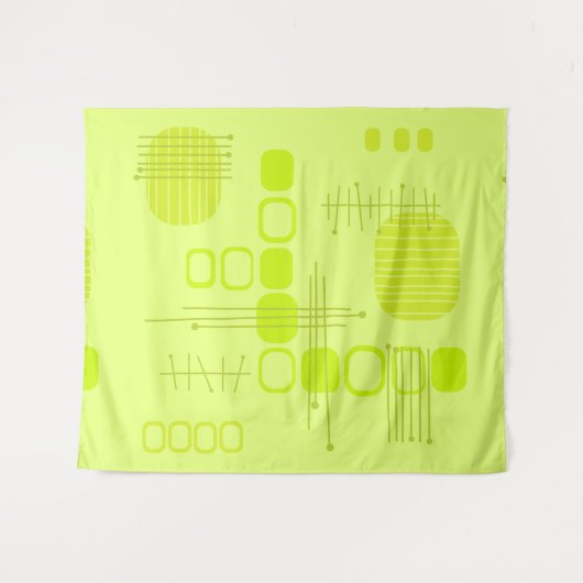 Atome Abstrakte Barkcloth-Chartreuse Wandteppich (Vorderseite (Horizontal))