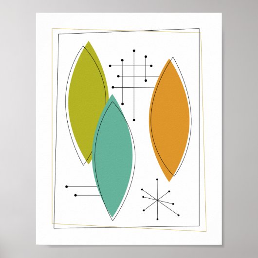 Atome Ornaments Mitte des Jahrhunderts Modernes Ku Poster (Vorne)