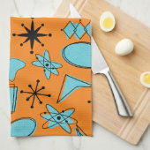 Atomförmige MCM-Formen Türkis auf Orange Geschirrtuch (Viertel Falte)