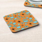 Atomförmige MCM-Formen Türkis auf Orange Getränkeuntersetzer (Linke Seite)